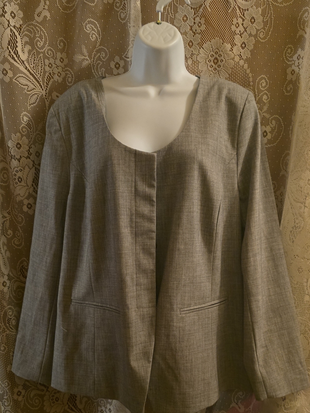 New A New Day Women's XXL Gray Blazer Collarless Lined Jacket Hidden Buttons